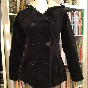 Tilt black corduroy coat with hoodie